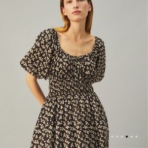 Tory Burch Smocked Black Little Leaves Dress